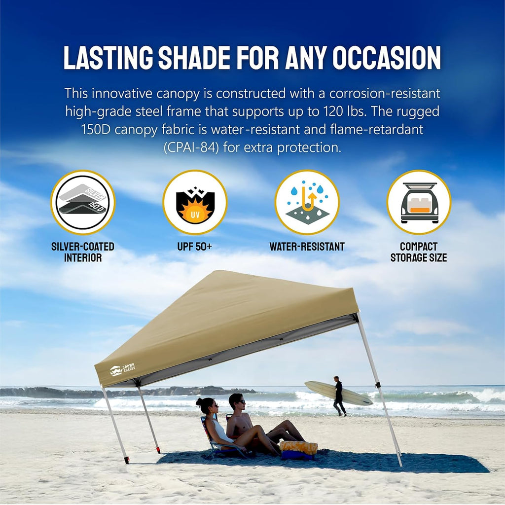 10x10 Pop-Up Awning - One-Click Installation Beach Tent - Outdoor Sunshade Silver Coated Top, 3 Heights and 4 Sand Pockets wourant