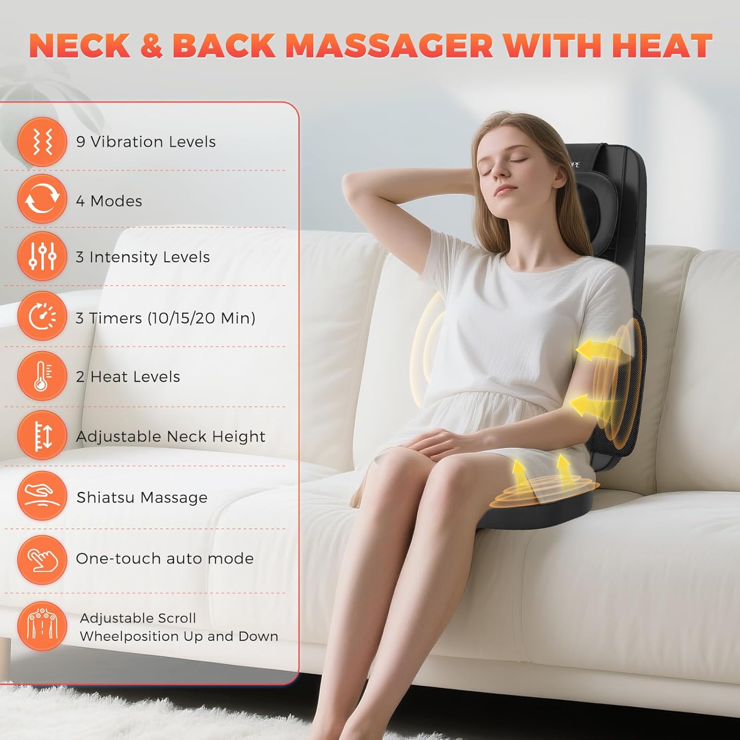 4D Kneading Back Massager Comfortable Chair Back Massager, Home Office Shiatsu Neck Massager Christmas Gift for Men and Women Parents wourant