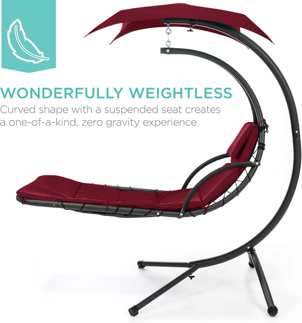 Best Choice Products Outdoor Hanging Curved Steel Chaise Lounge Chair Swing w/Built-in Pillow and Removable Canopy - Charcoal Gray wourant