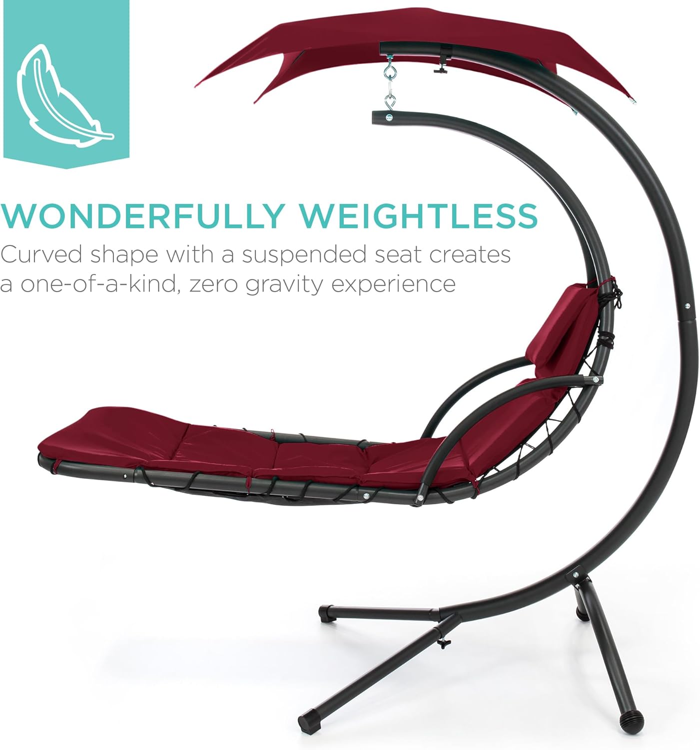 Best Choice Products Outdoor Hanging Curved Steel Chaise Lounge Chair Swing w/Built-in Pillow and Removable Canopy - Charcoal Gray wourant