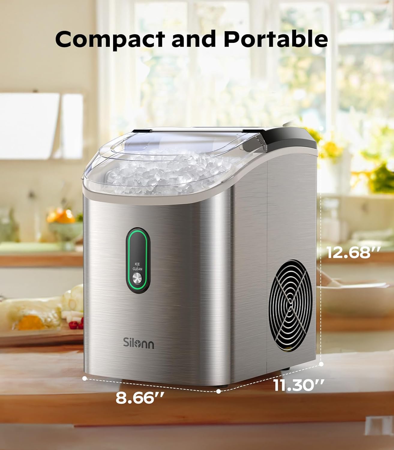 Nugget Ice Maker Countertop, Silonn Chewable Pellet Ice Machine with Self-Cleanin Function, 33lbs/24H Portable Ice Makers for Home Kitchen Officce, Black wourant