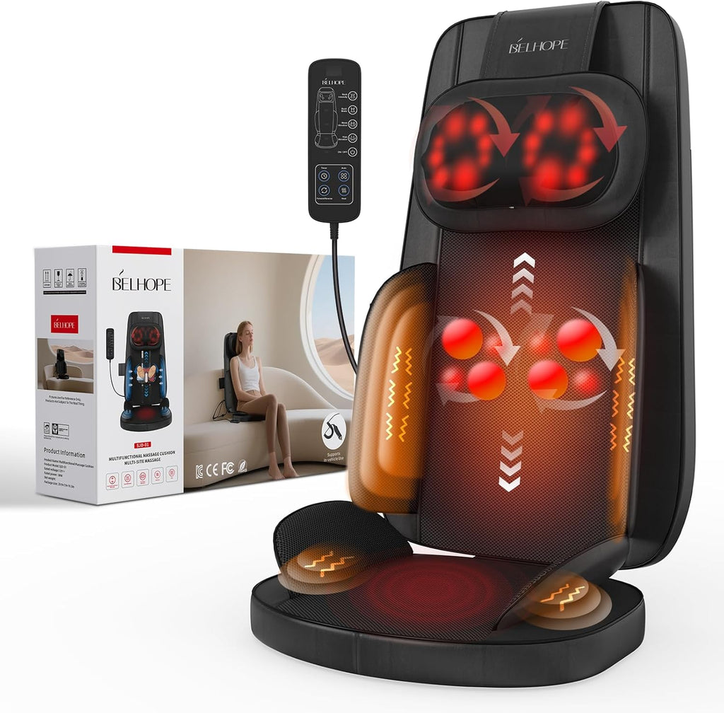 Shiatsu Neck and Back Massager with Heat, 4D Kneading Back Massager for Pain Relief Deep Tissue, Comfortable Back Massage for Chair, Massager for Home Office, Christmas Gifts for Women Men Parents wourant