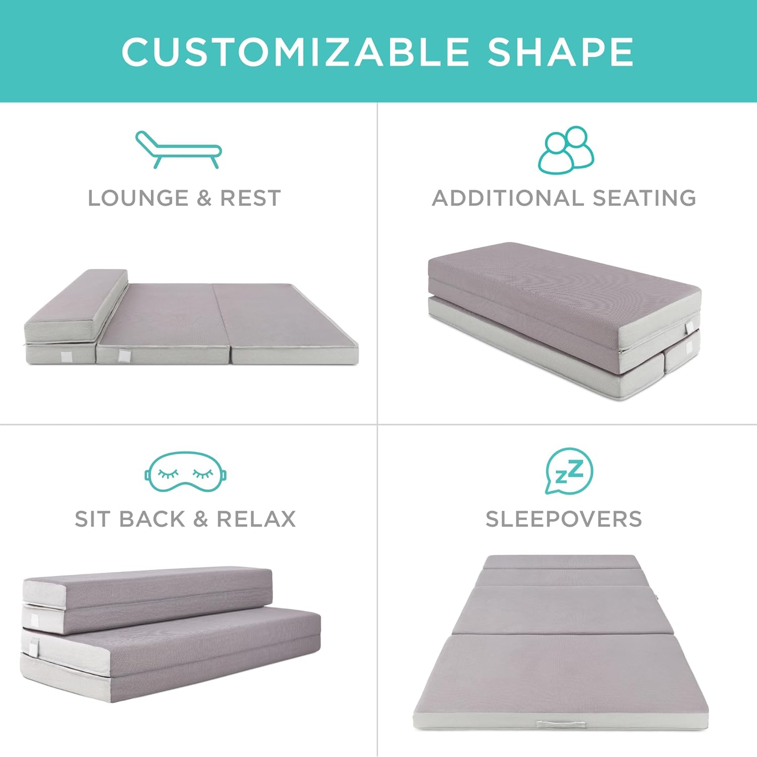 4in Portable Queen-Size Mattress, Tri-Fold Mattress for Camping, Guest, Toddler wourant