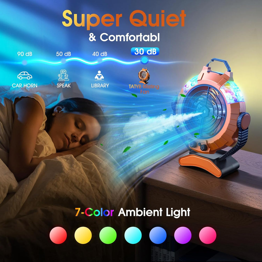 JYew Portable Air Conditioners,Misting Fan With 10000mAh Rechargeable Battery Operated Fan, Outside Camping with Hook USB for Bedroom Outdoor Tents Travel Summer wourant
