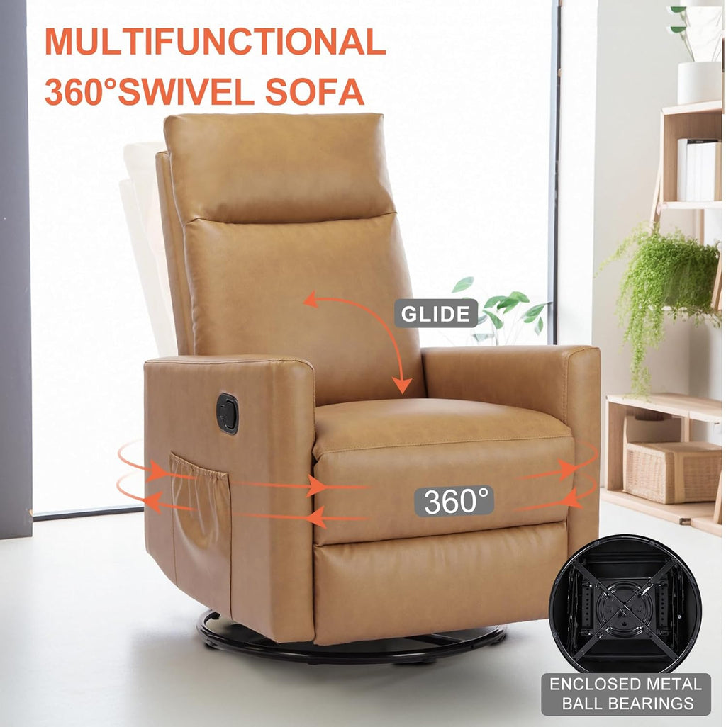 Sweetcrispy Recliner Chair, 360 Swivel Rocker Chair for Adults, Glider Rocker Recliners, Nursery Chairs for Living Room, High Back, Upholstered Deep Seat, Classical Brown wourant