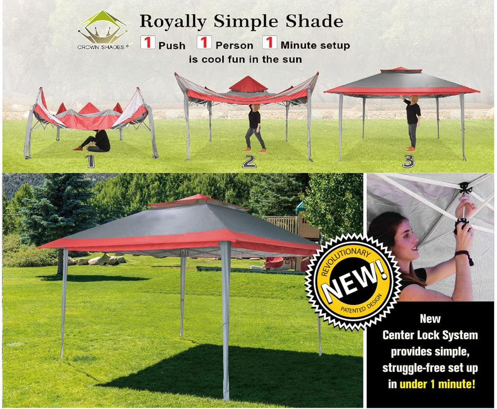 CROWN SHADES 13x13 Pop Up Gazebo, Canopy Tent, Gazebos on Clearance - Outdoor Gazebo for Backyard & Patio Furniture - Carpa Pop Up Tent with Wheeled STO-N-Go Cover Bag (White) wourant