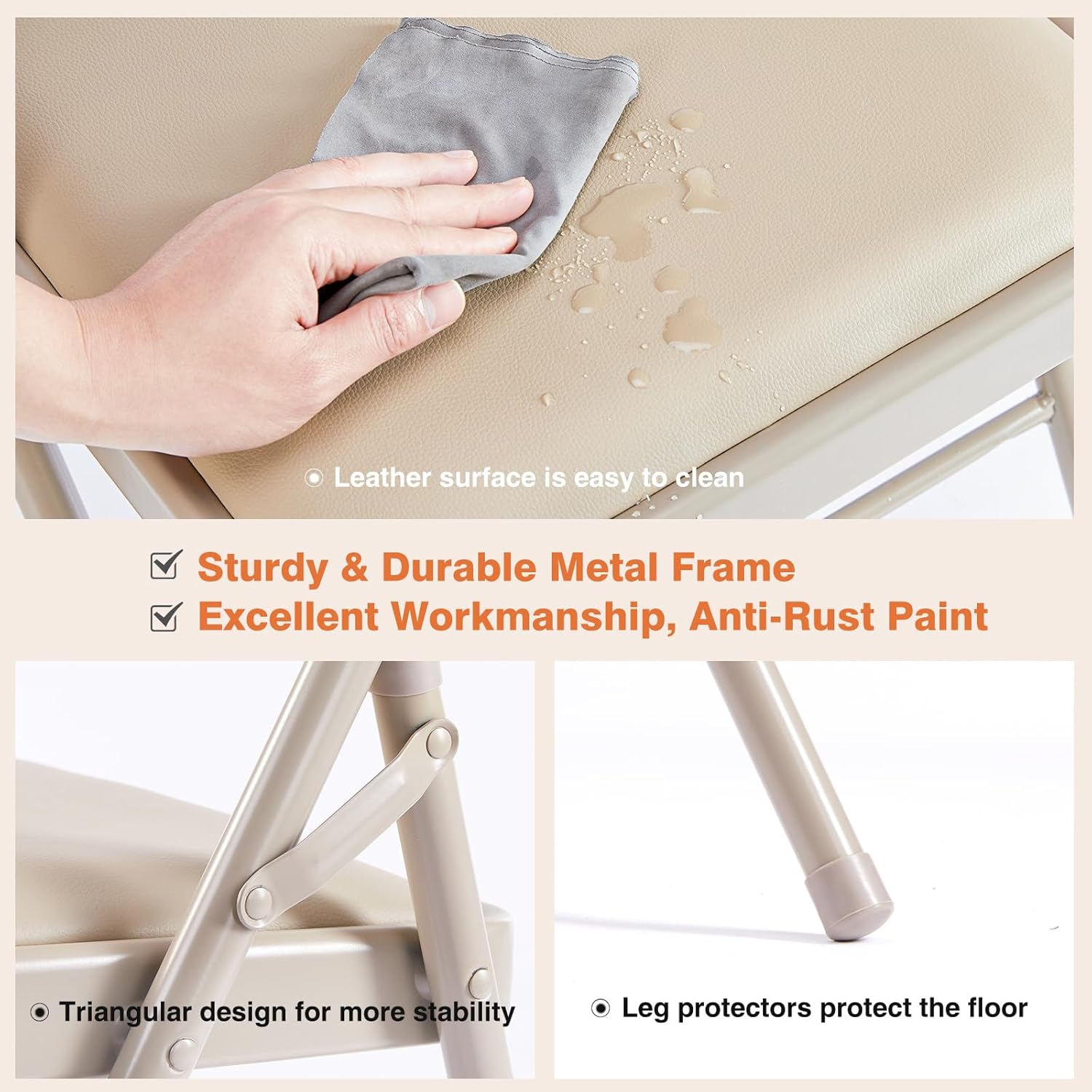 Sweetcrispy Folding Chair 12 Pack, Leather Padded Folding Chairs, Sturdy Metal Foldable Chairs wourant