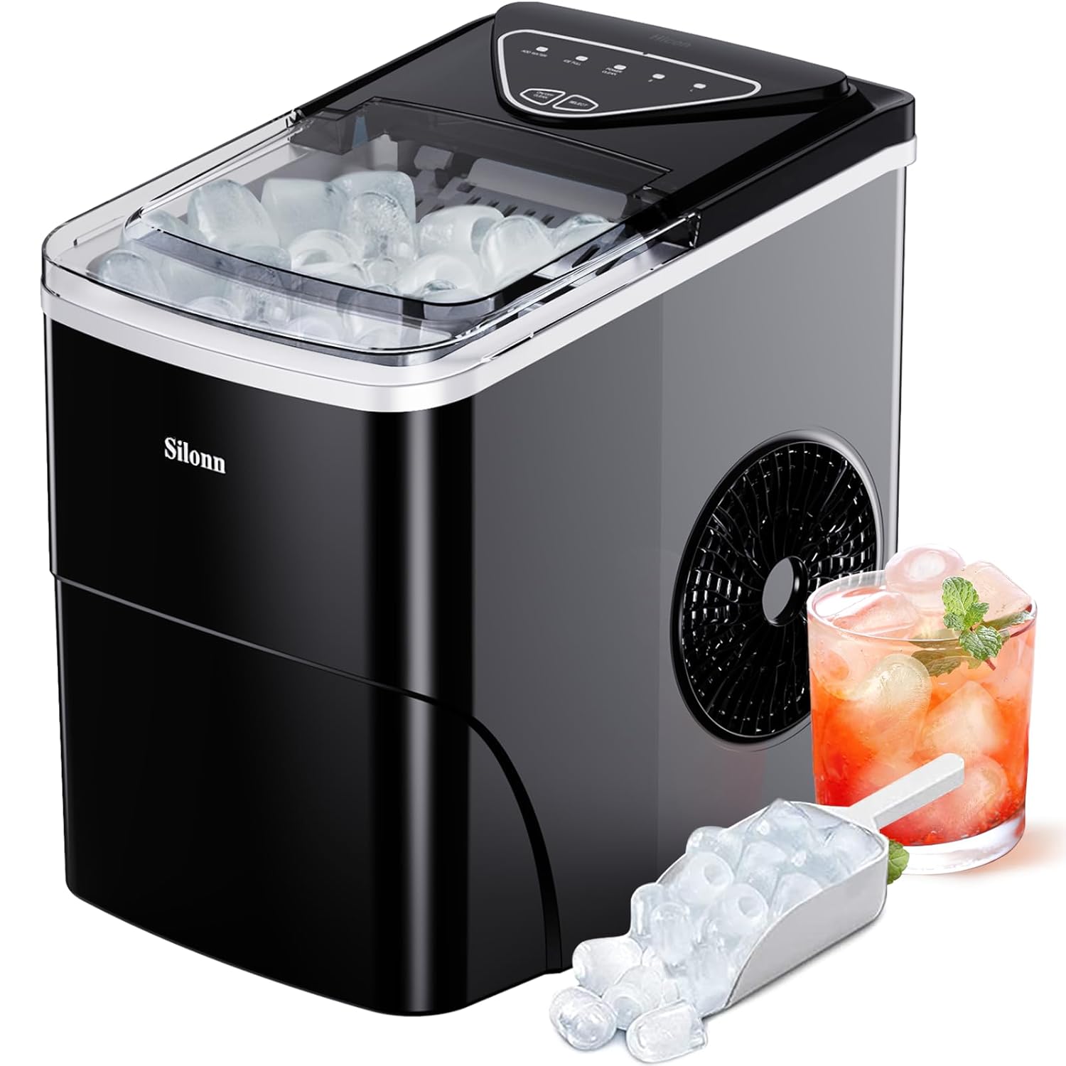 Nugget Ice Maker Countertop, Silonn Chewable Pellet Ice Machine with Self-Cleanin Function, 33lbs/24H Portable Ice Makers for Home Kitchen Officce, Black wourant
