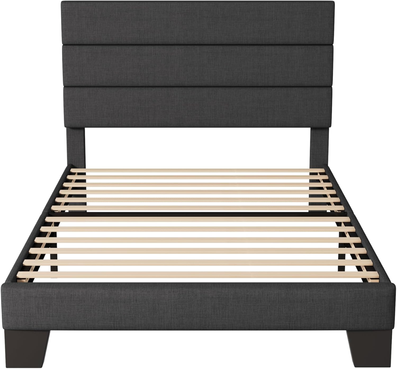 Allewie Queen Size Platform Bed Frame Fabric Upholstered Headboard Wooden Slats Support wourant