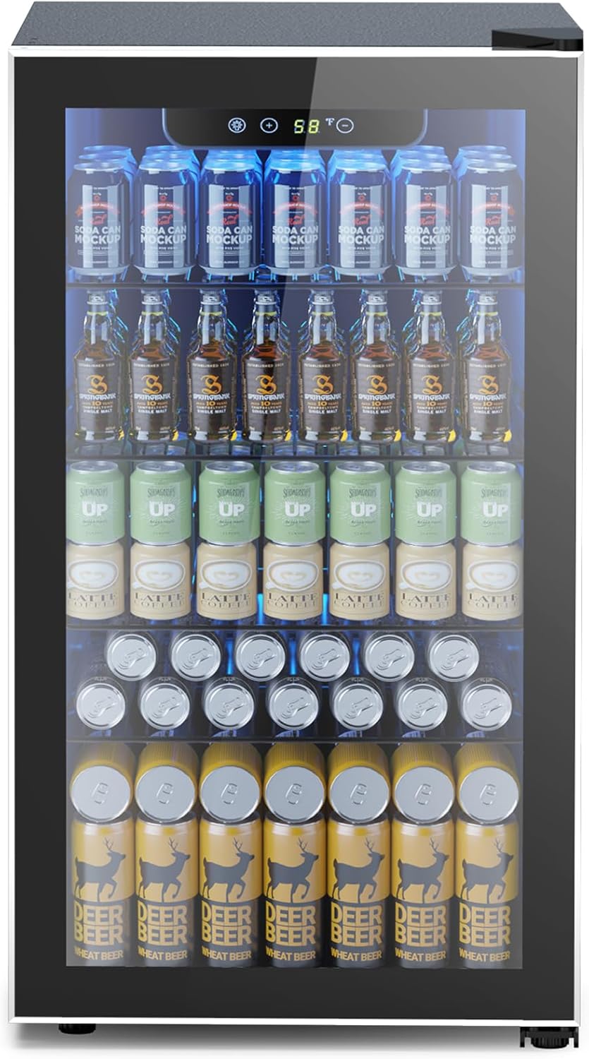 Mini Fridge 130 Can Beverage Refrigerator Cooler, 3.2 Cu.Ft Drink Fridge for Soda Wine Beer, Adjustable Temperature Control for Home Office, Black wourant