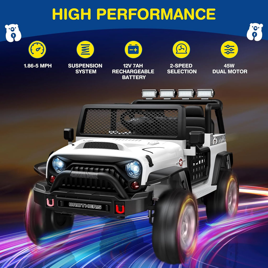 L8 Ride On Car, 2 Seater, 12V Kids Electric Car w/Remote Control, 4-Wheel Suspension, Bluetooth Speaker, Multi Music Modes, 3 Speeds, LED Lights, Xmas & Birthday Gift Ideas for Kids Ages 3+ wourant