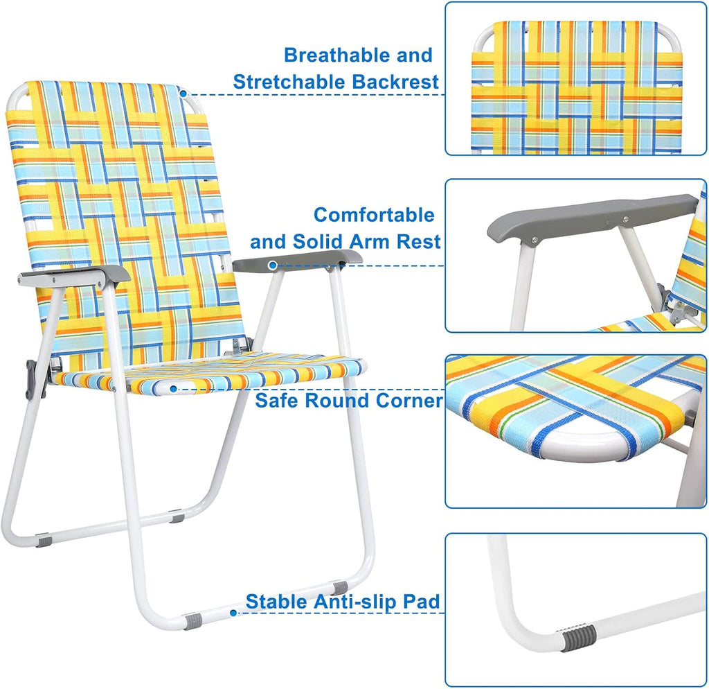 VINGLI Patio Lawn Webbed Folding Chairs Set of 2, Outdoor Beach Portable Lawn Chair Camping Chair Beach Chair wourant