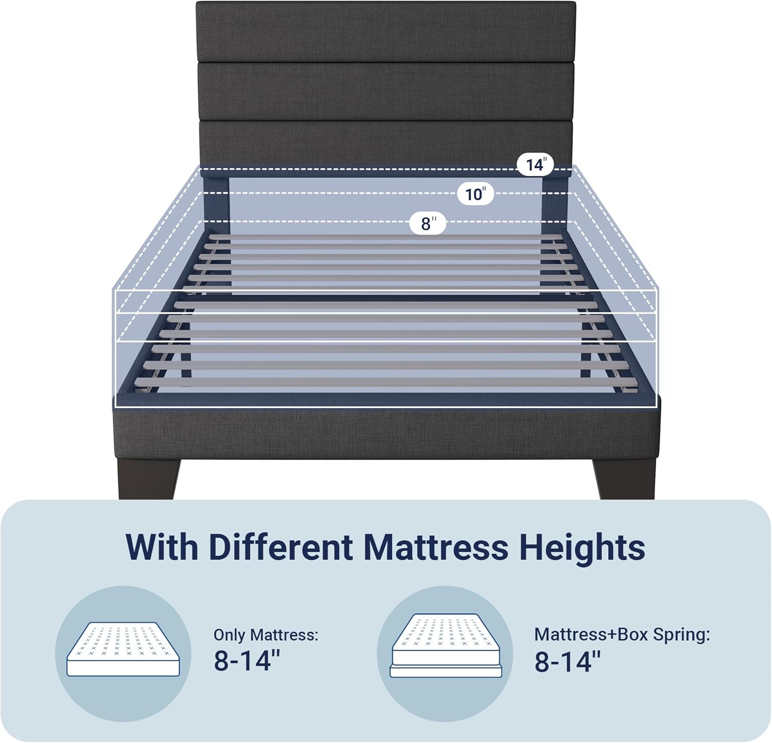Allewie Queen Size Platform Bed Frame Fabric Upholstered Headboard Wooden Slats Support wourant