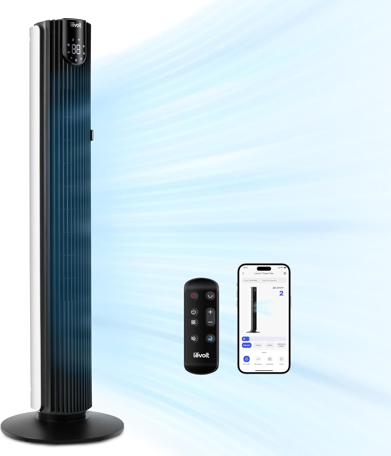 LEVOIT Tower Fan for Bedroom, Standing Fan with 28dB Quiet for Sleep, Remoter, 12H Timer, 25ft/s Velocity, 5 Speeds, 4 Modes, 90° Oscillation for Home, Office, Indoor, Bladeless 36 inch, White wourant