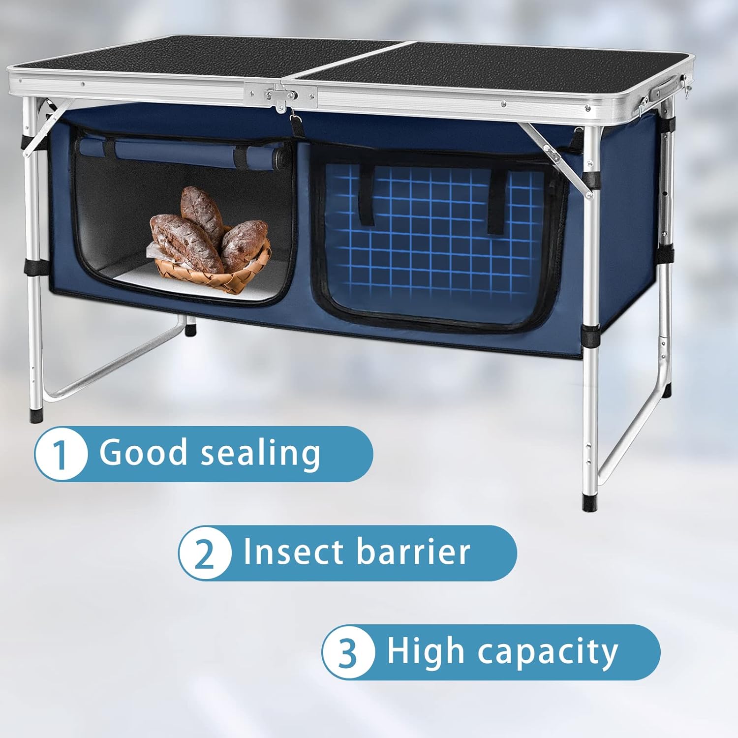 Outdoor Folding Table Aluminum Lightweight Height Adjustable with Storage Organizer for BBQ, Party, Camping wourant