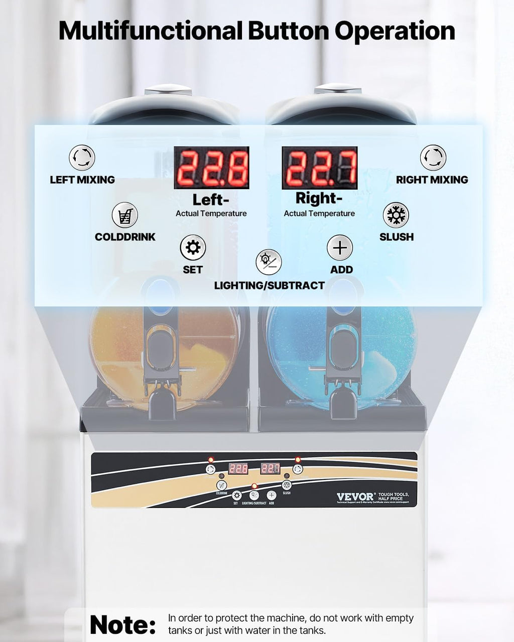 VEVOR Slushy Machine, 15Lx2 Double Tank Commercial Margarita Machine, 120 Cups Stainless Steel Margarita Smoothie Frozen Drink Machine, Slushie Machine for Home Party Restaurants Cafe Bars wourant