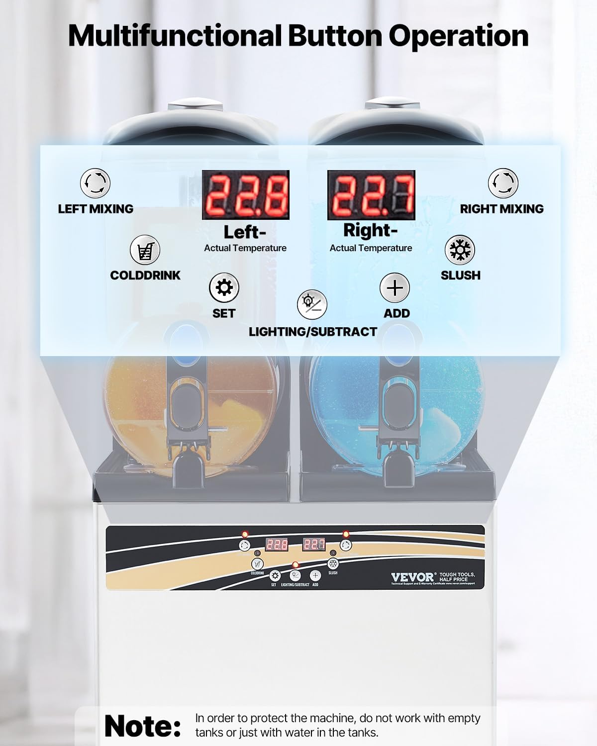 VEVOR Slushy Machine, 15Lx2 Double Tank Commercial Margarita Machine, 120 Cups Stainless Steel Margarita Smoothie Frozen Drink Machine, Slushie Machine for Home Party Restaurants Cafe Bars wourant