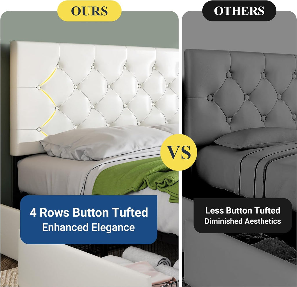 Allewie Upholstered Queen Size Platform Bed Frame with 4 Storage Drawers and Headboard wourant