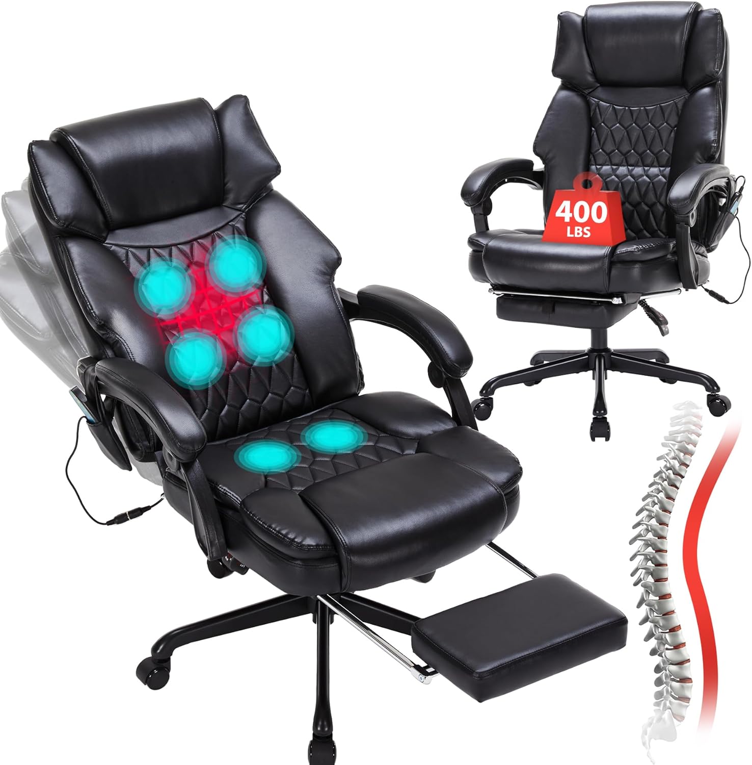 Massage Office Chair with Footrest 6 Point Vibration and Heating Home Executive Office Desk Chair wourant