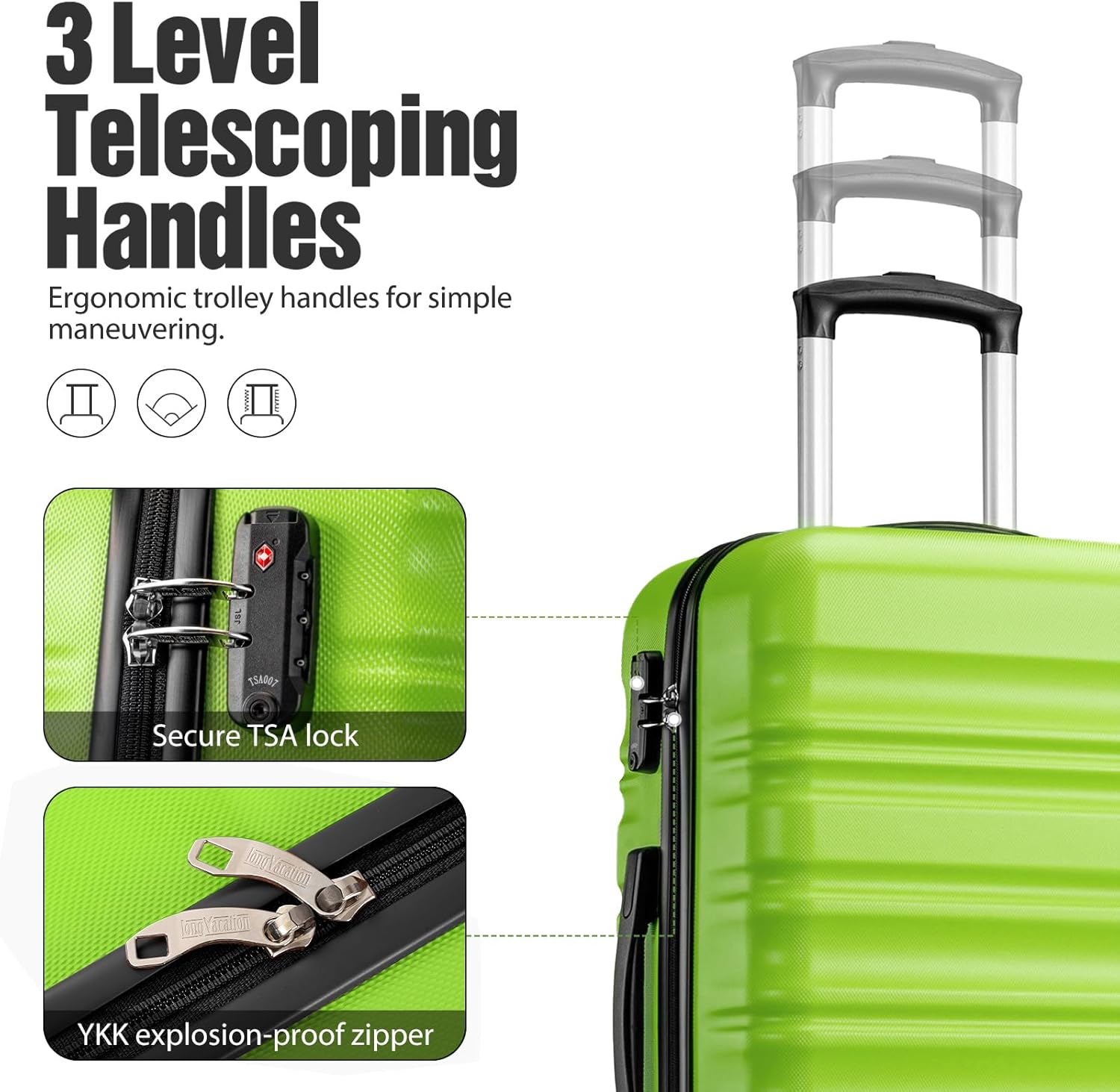 LONG VACATION 6 Piece Luggage Set Carry on Suitcase with ABS+PC hardshell, Spinner Wheels & YKK Zipper TSA Lock wourant