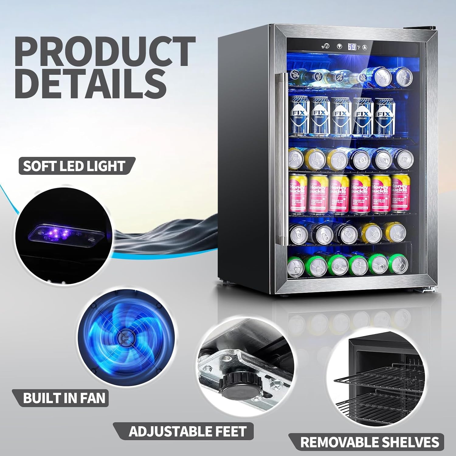 Antarctic Star Beverage Refrigerator Cooler 68 Can, Mini Fridge with Glass Door for Beer Drinks Wine,Freestanding Small Fridge with Electronic Temperature Control for Home and Bar,1.7 cu.ft wourant