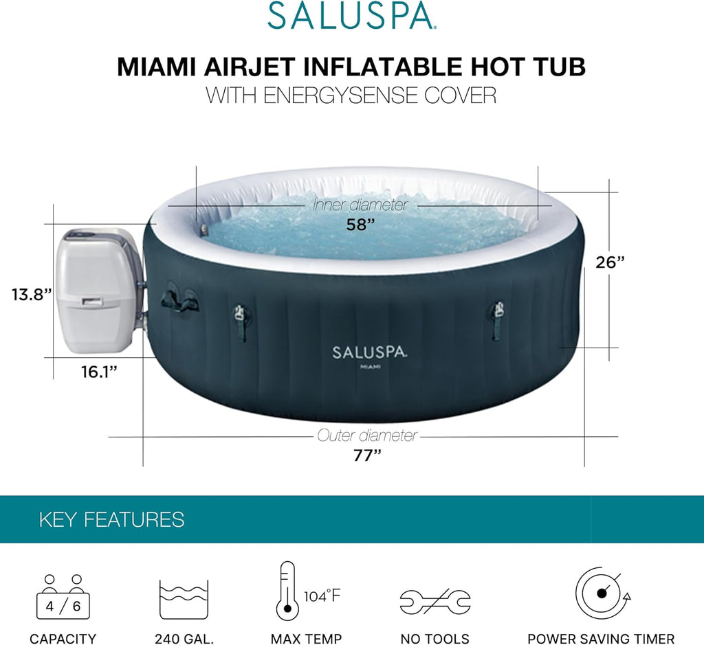 SaluSpa Aruba AirJet Large Round 2 to 3 Person Inflatable Hot Tub Portable Outdoor Spa with 110 AirJets and EnergySense Cover, Grey wourant
