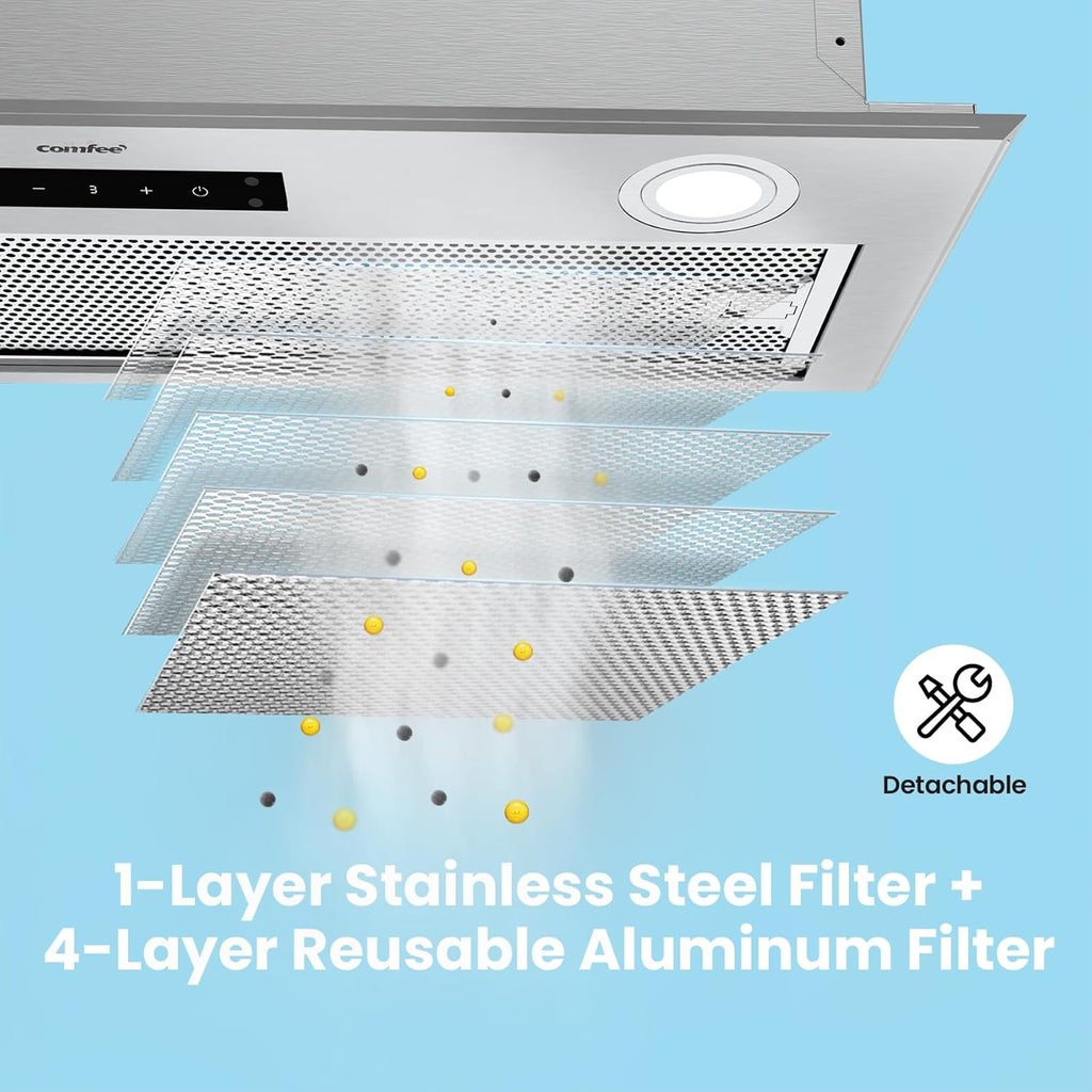 Comfee 30" Under Cabinet Ducted/Ductless Convertible Slim Vent Durable Stainless Steel Kitchen Reusable Filter wourant