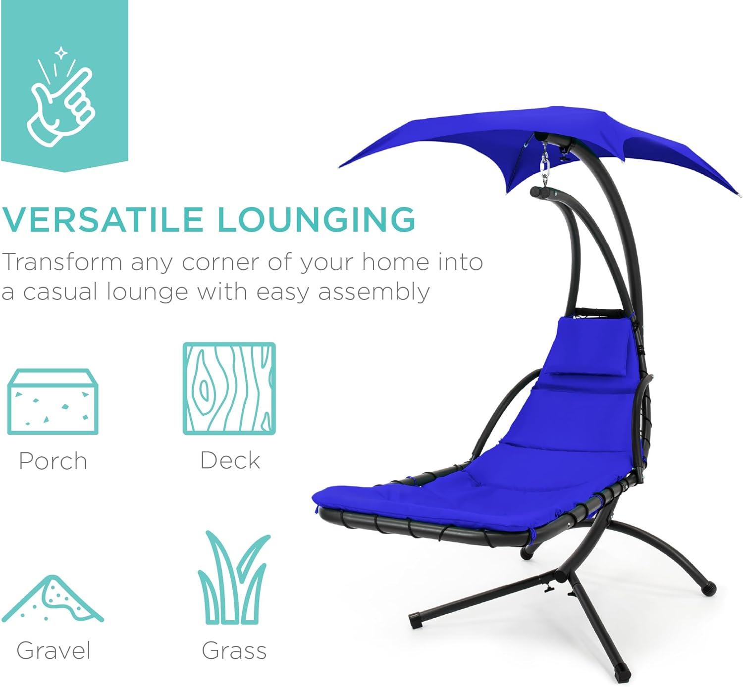Best Choice Products Outdoor Hanging Curved Steel Chaise Lounge Chair Swing w/Built-in Pillow and Removable Canopy - Teal wourant