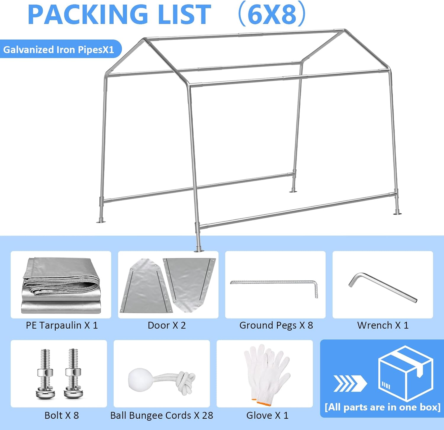 6x8 ft Heavy Duty Carport Tent Portable Garage with Removable Side Walls and Door Four Seasons Tarpaulin wourant