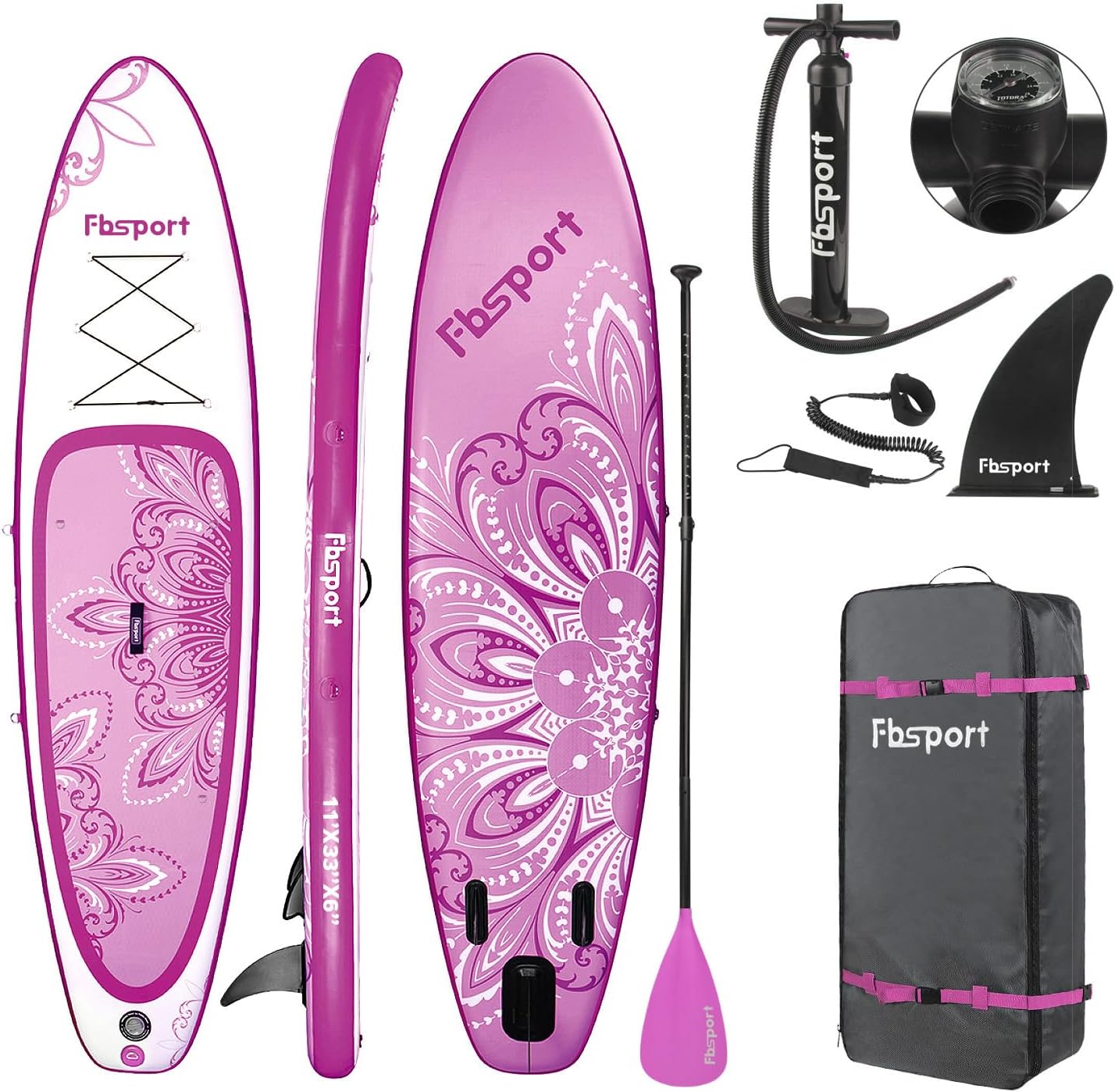 FBSPORT 11' Premium Stand Up Paddle Board, Yoga Board with Durable SUP Accessories & Carry Bag | Wide Stance, Surf Control, Non-Slip Deck, Leash, Paddle and Pump for Youth & Adult wourant