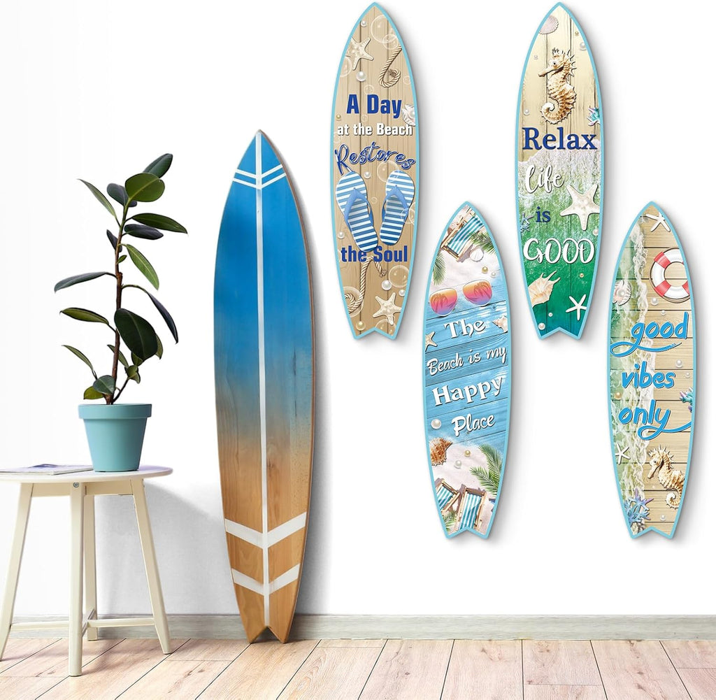 Blulu 4 Pcs Surfboard Wall Decor Surfboard Wall Hanging Sign Wooden Beach Decoration Summer Theme Decor Hawaiian Luau Party Decoration for Home Bar Aloha Tropical Birthday Party(Tiki) wourant