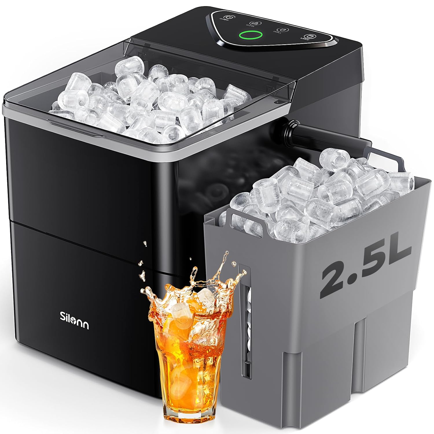 Silonn Countertop Ice Maker with Expanding Ice Basket, 9 Cubes in 6 Mins, 2.5L Ice Basket, Self-Cleaning Ice Maker with LED Touch Control, 2 Bullet Ice Sizes for Home, Kitchen, Office wourant
