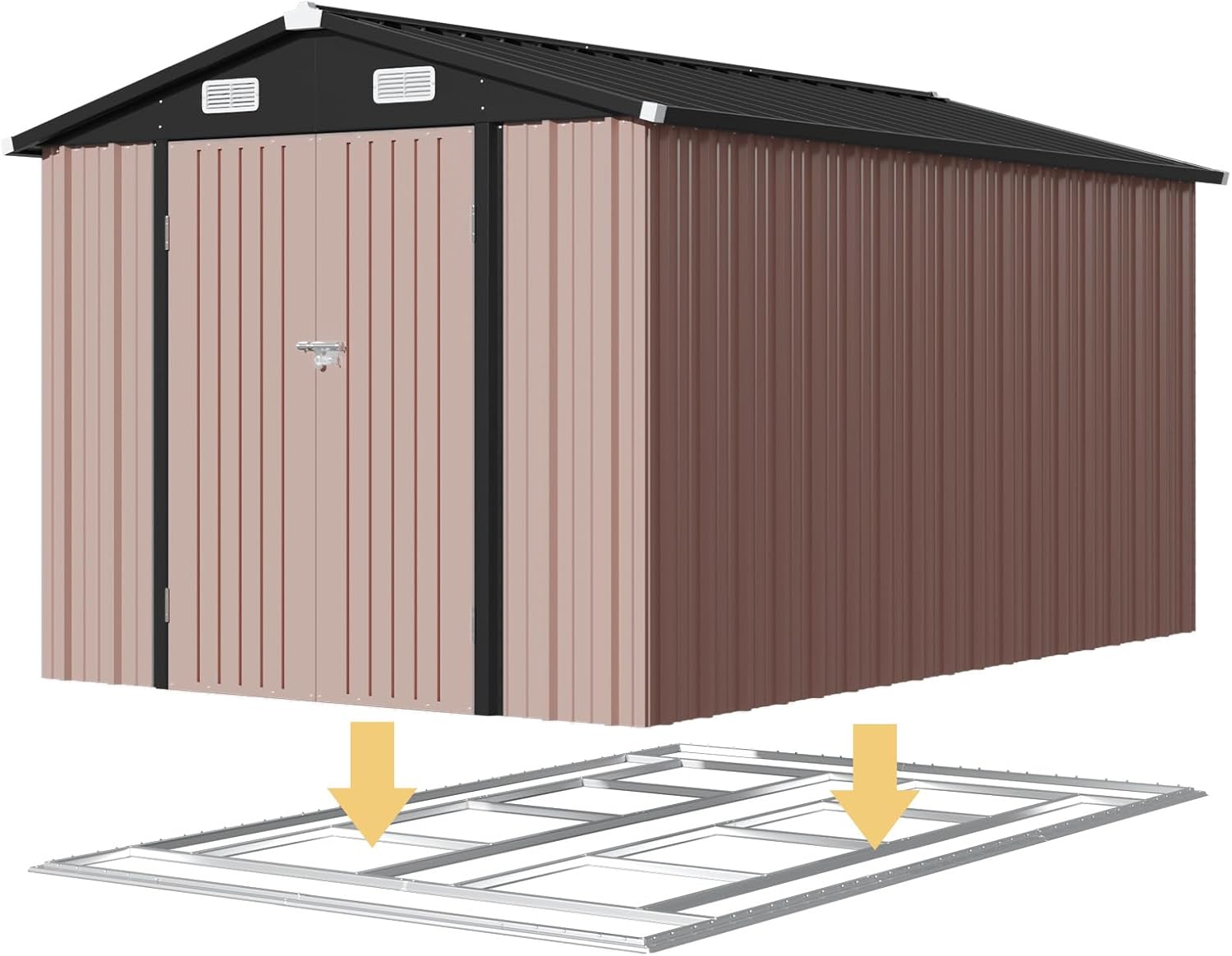 Aoxun 6.2x4 FT Shed Outdoor Storage Shed Metal Garden Shed Slooping Roof Tool Shed Bike Shed wourant