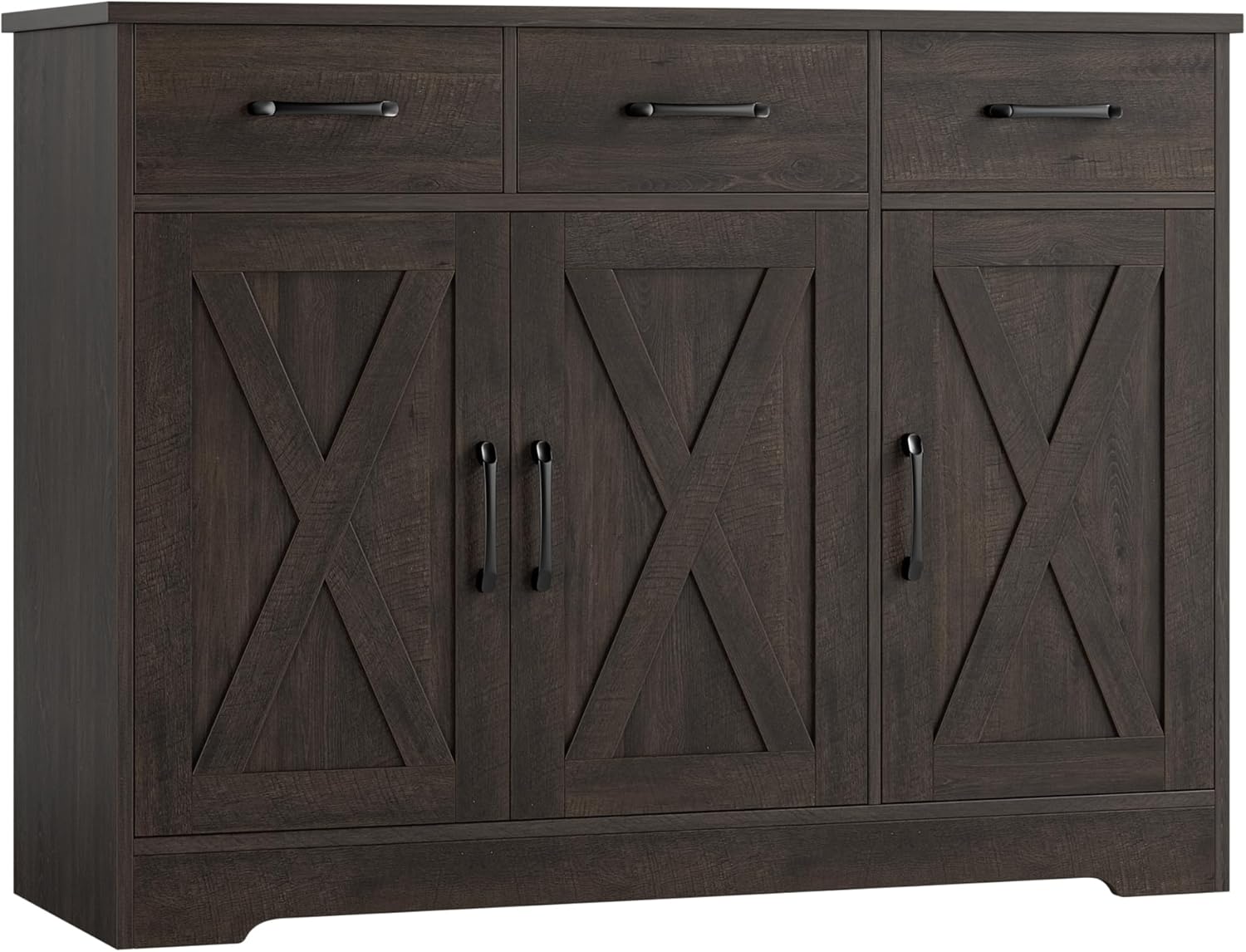 Modern farmhouse sideboard, barn door buffet storage cabinet with drawers and shelves, wooden coffee bar with storage wourant