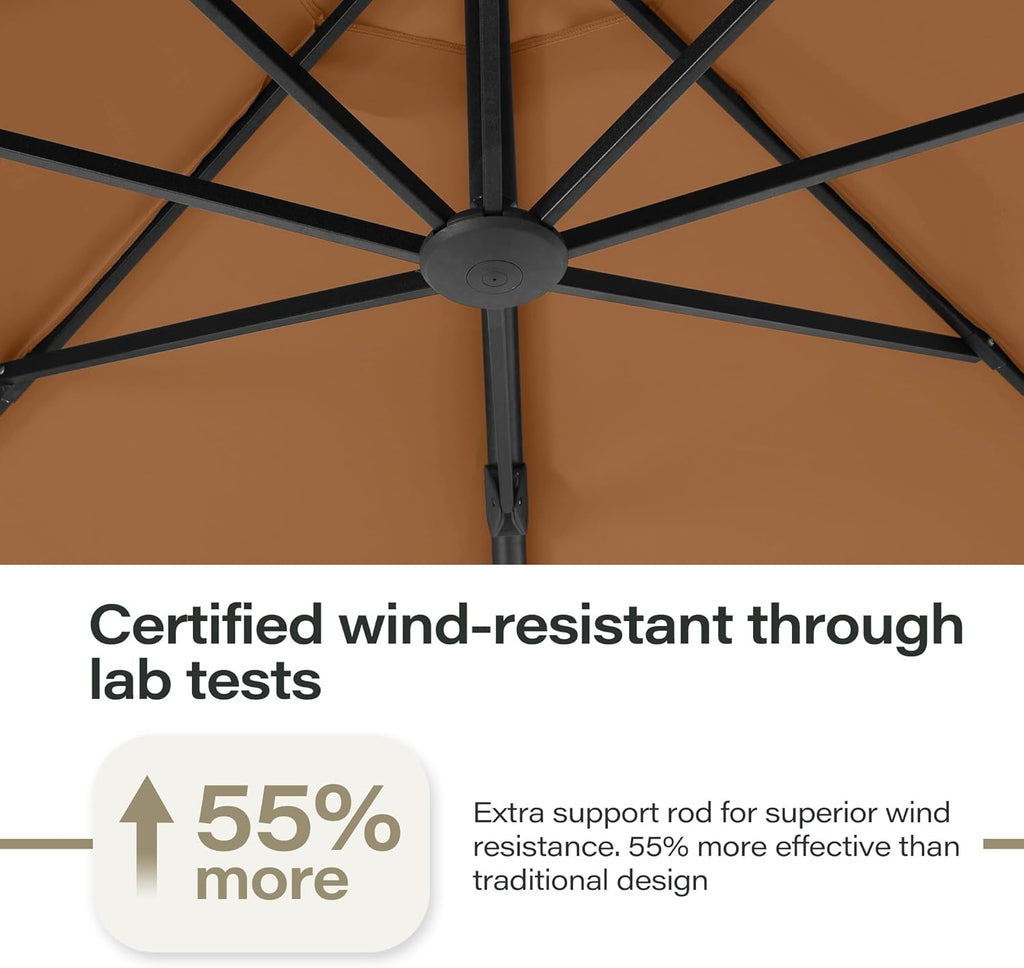 LAUSAINT HOME Outdoor Patio Umbrella with Base included, 11 FT Deluxe Curvy Cantilever Umbrella Heavy Duty Offset Hanging Umbrella with 360° Rotation for Market, Pool, Garden, Backyard, Deck (Beige) wourant