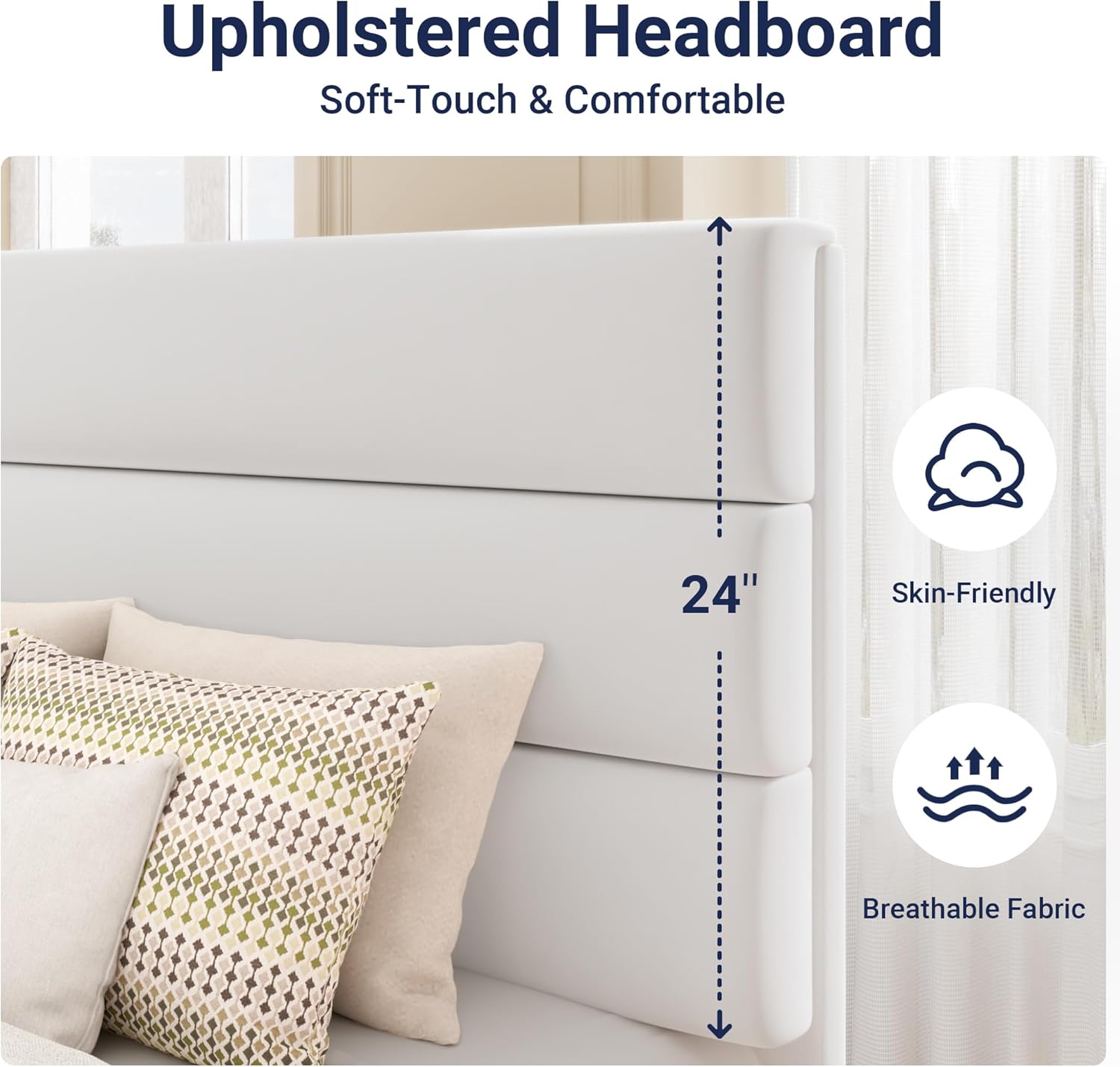 Allewie Queen Size Platform Bed Frame Fabric Upholstered Headboard Wooden Slats Support wourant