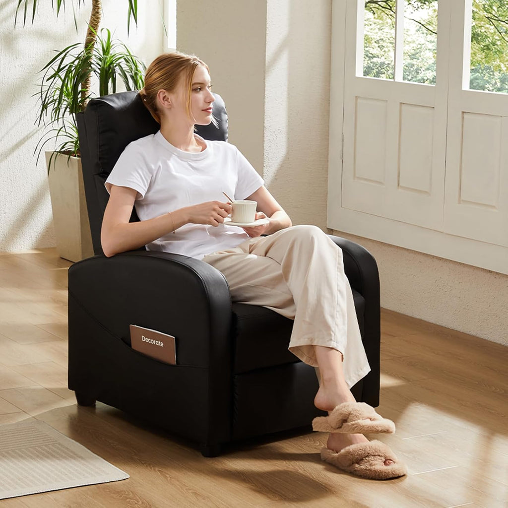 Sweetcrispy Massage Recliner Chair for Adults, Adjustable Home Theater Seating with Lumbar Support for Living Room, Modern Fabric Reclining, Pure Black wourant