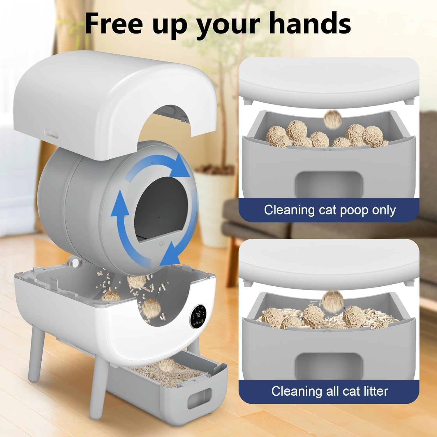 Self Cleaning Litter Box, Large Capacity Automatic Cat Litter Box Self Cleaning for Cats, App Control,Safety Protection, 2 Roll Garbage Bags wourant