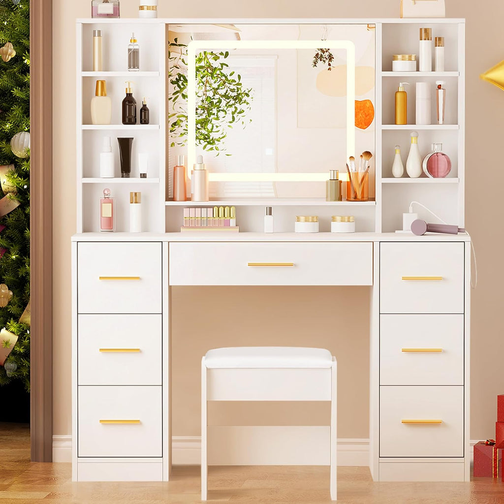 ANWBROAD Vanity Desk Table with Lighted Mirror 39.4 Girls Makeup Vanity wourant