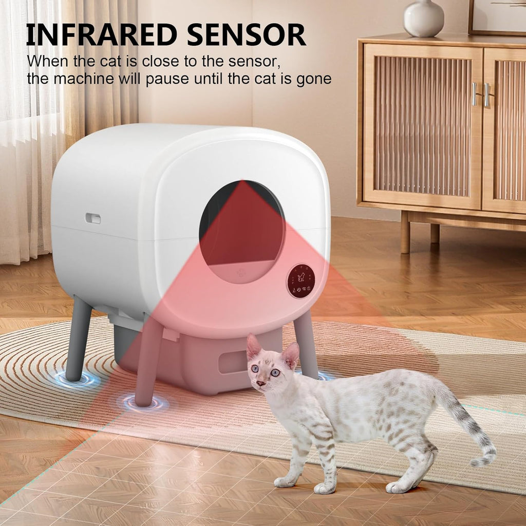 Self Cleaning Litter Box, Large Capacity Automatic Cat Litter Box Self Cleaning for Cats, App Control,Safety Protection, 2 Roll Garbage Bags wourant