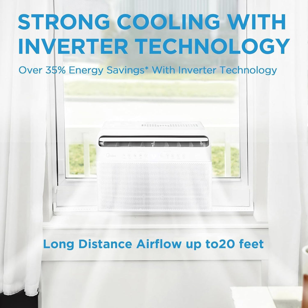 Midea 12,000 BTU U-Shaped Smart Inverter Window Air Conditioner–Cools up to 550 Sq. Ft. wourant