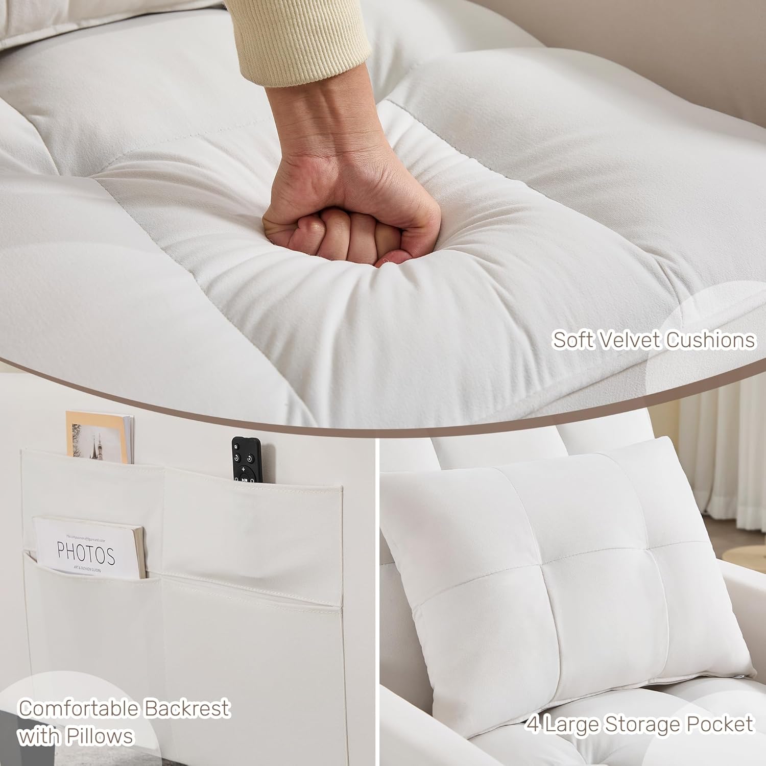 Convertible Sleeper Chair, 3 in 1 Sleeper Chair Bed Pull Out Sofa Bed Chairs, Velvet Single Sofa with Adjustable Backrest wourant