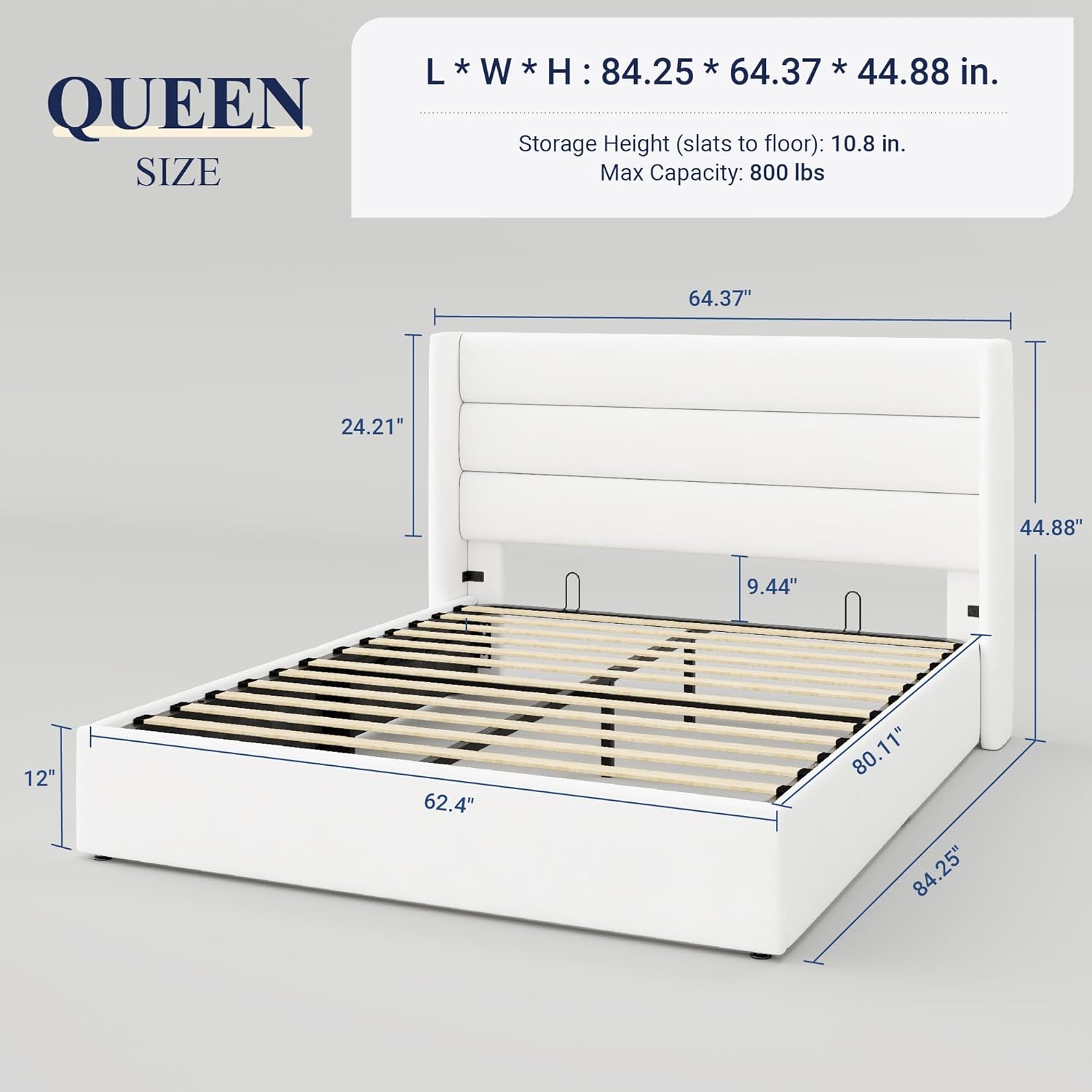 Allewie Queen Size Lift Up Storage Bed Modern Wingback Headboard Hydraulic Support wourant
