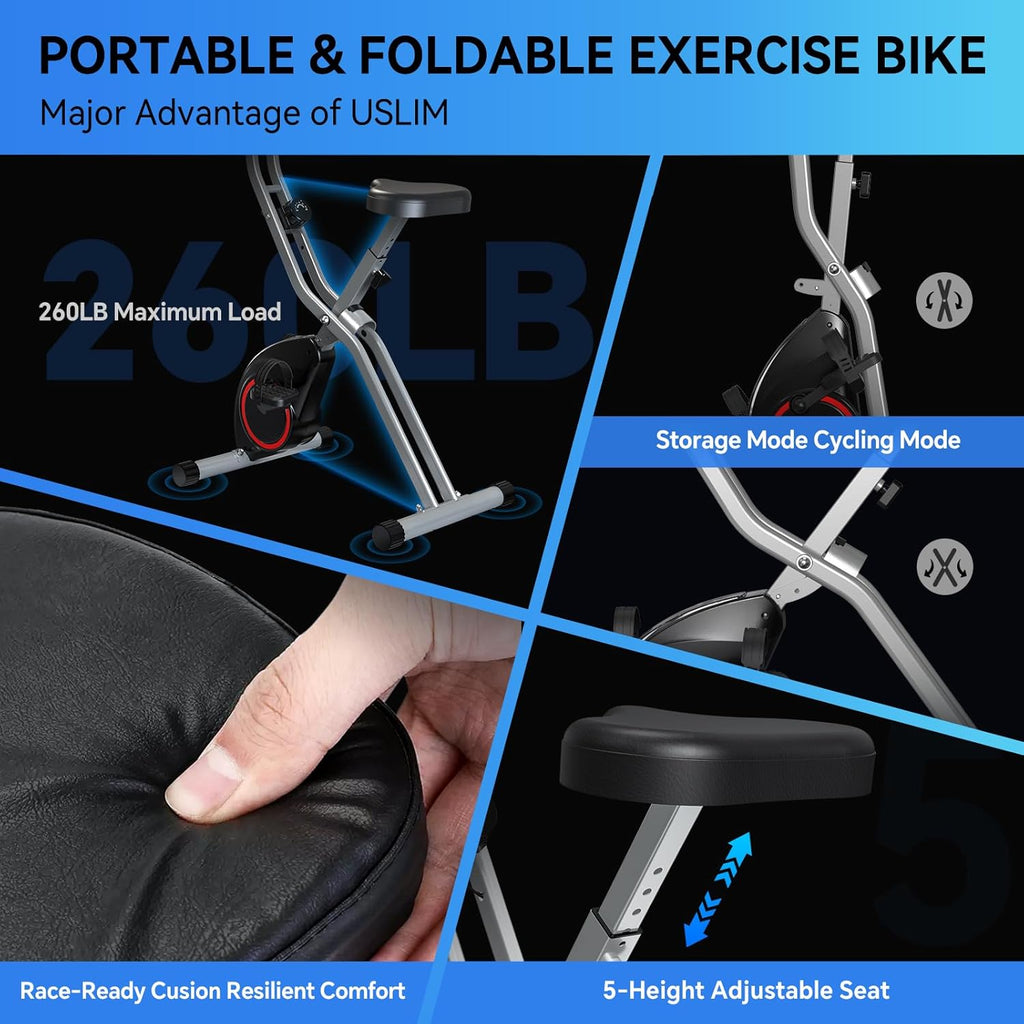 Foldable Exercise Bike Stationary Bikes for Home, 5 IN 1 Indoor Workout Bike, Cycling Bike with 16-Level Quiet Magnetic Resistance, 6.6 LBS Flywheel and 300LBS Capacity, 2025 Designed 817 X-bike wourant