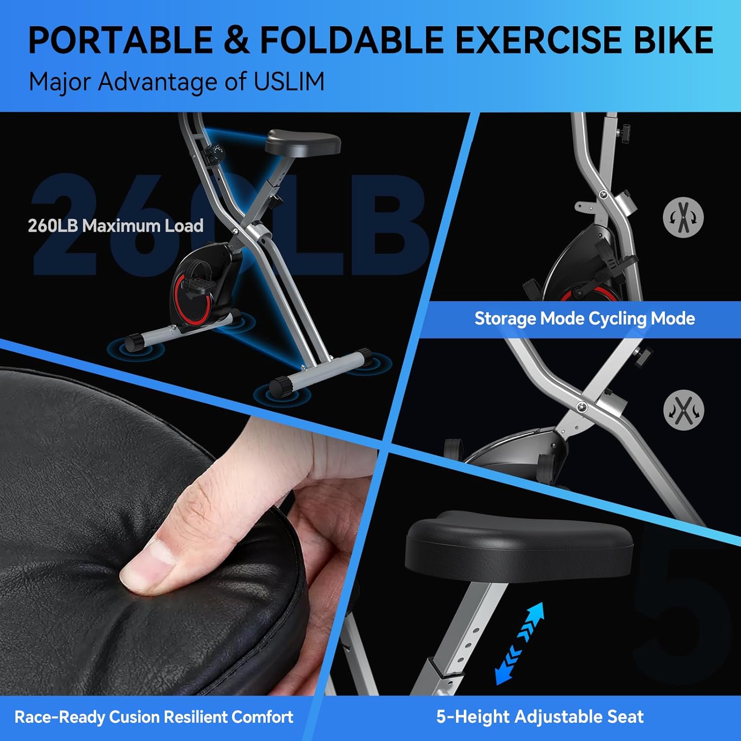 Foldable Exercise Bike Stationary Bikes for Home, 5 IN 1 Indoor Workout Bike, Cycling Bike with 16-Level Quiet Magnetic Resistance, 6.6 LBS Flywheel and 300LBS Capacity, 2025 Designed 817 X-bike wourant