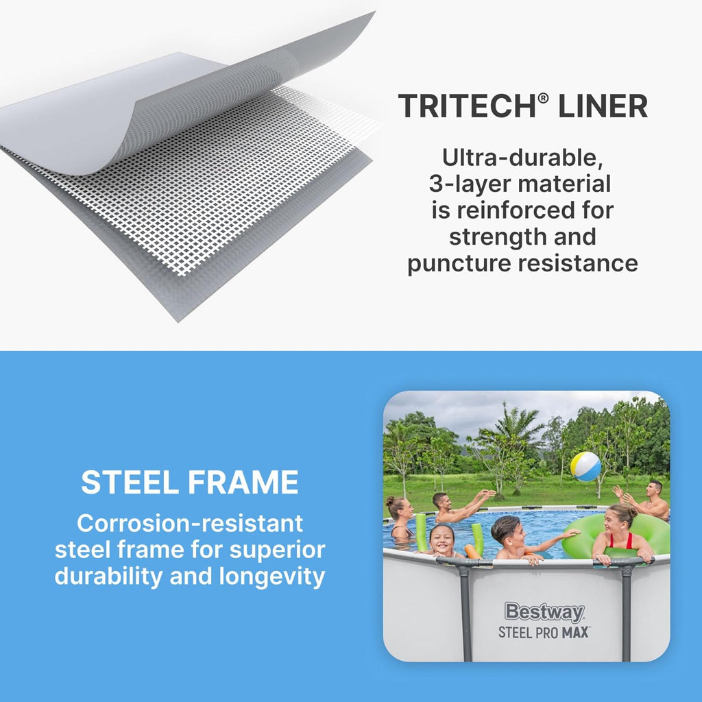 Steel Pro MAX 14 Foot x 48 Inch Round Metal Frame Above Ground Outdoor Swimming Pool Set with 1,000 Filter Pump, Ladder, and Cover, Gray wourant