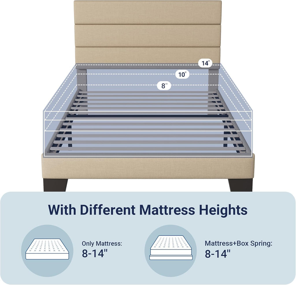 Allewie Queen Size Platform Bed Frame Fabric Upholstered Headboard Wooden Slats Support wourant