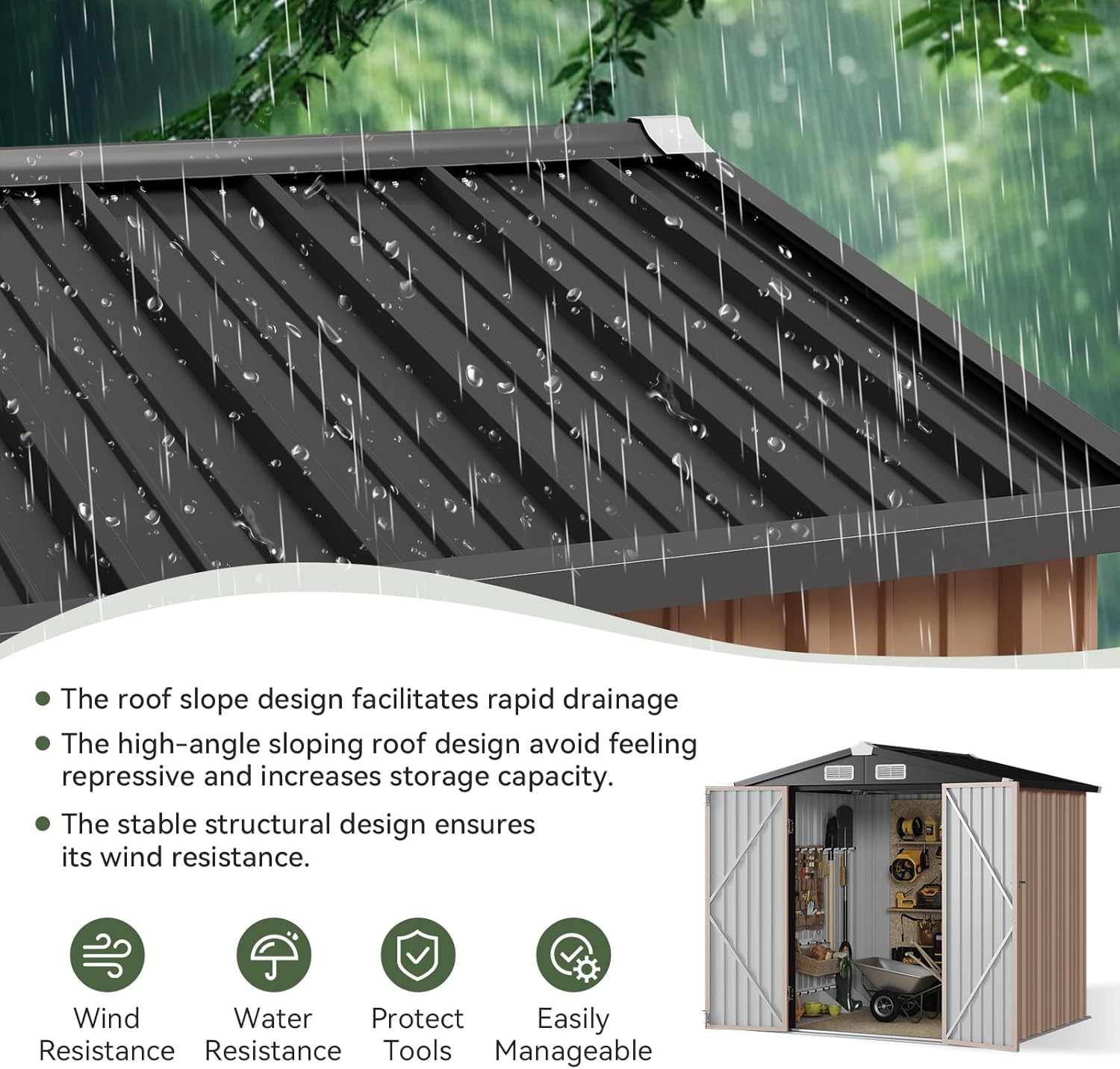 Aoxun 6.2x4 FT Shed Outdoor Storage Shed Metal Garden Shed Slooping Roof Tool Shed Bike Shed wourant