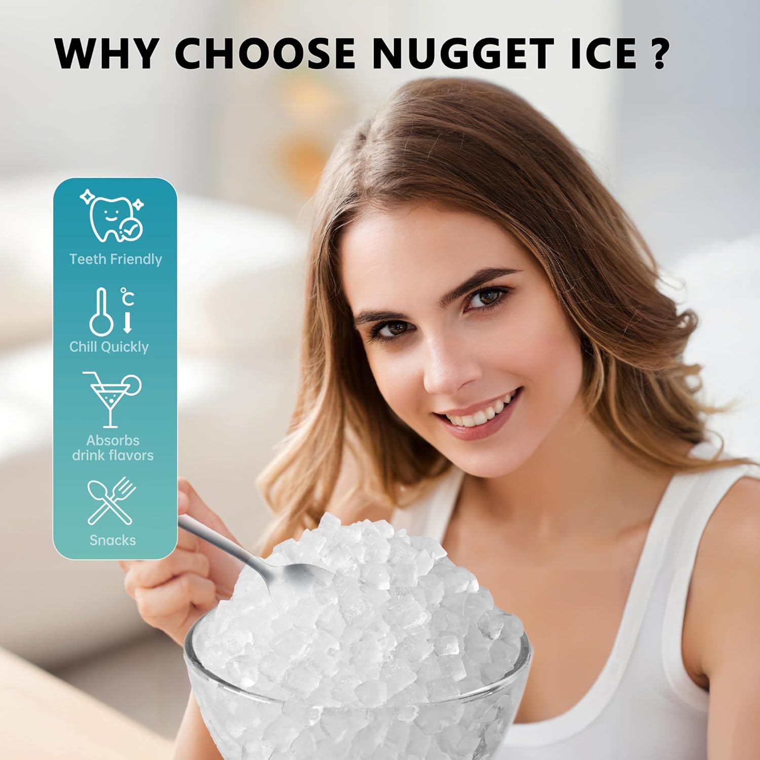 EUHOMY Nugget Ice Maker Countertop with Handle, Ready in 6 Mins, 34lbs Per Day, Removable Top Cover, Auto-Cleaning, Portable Sonic Ice Maker with Basket and Scoop, for Home/Party/RV/Camping (Black) wourant