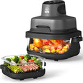 Rellytech Portable Glass Air Fryer - 1500W, 4.2 QT & 6-Cup Dual Glass Containers wourant